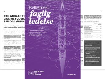 Forside og opslag fra publikationen Fællestræk i faglig ledelse.
