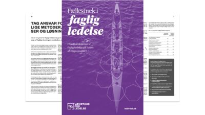 Forside og opslag fra publikationen Fællestræk i faglig ledelse.