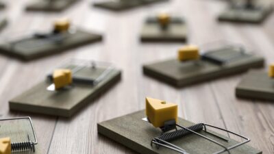 en masse musefælder med ost på